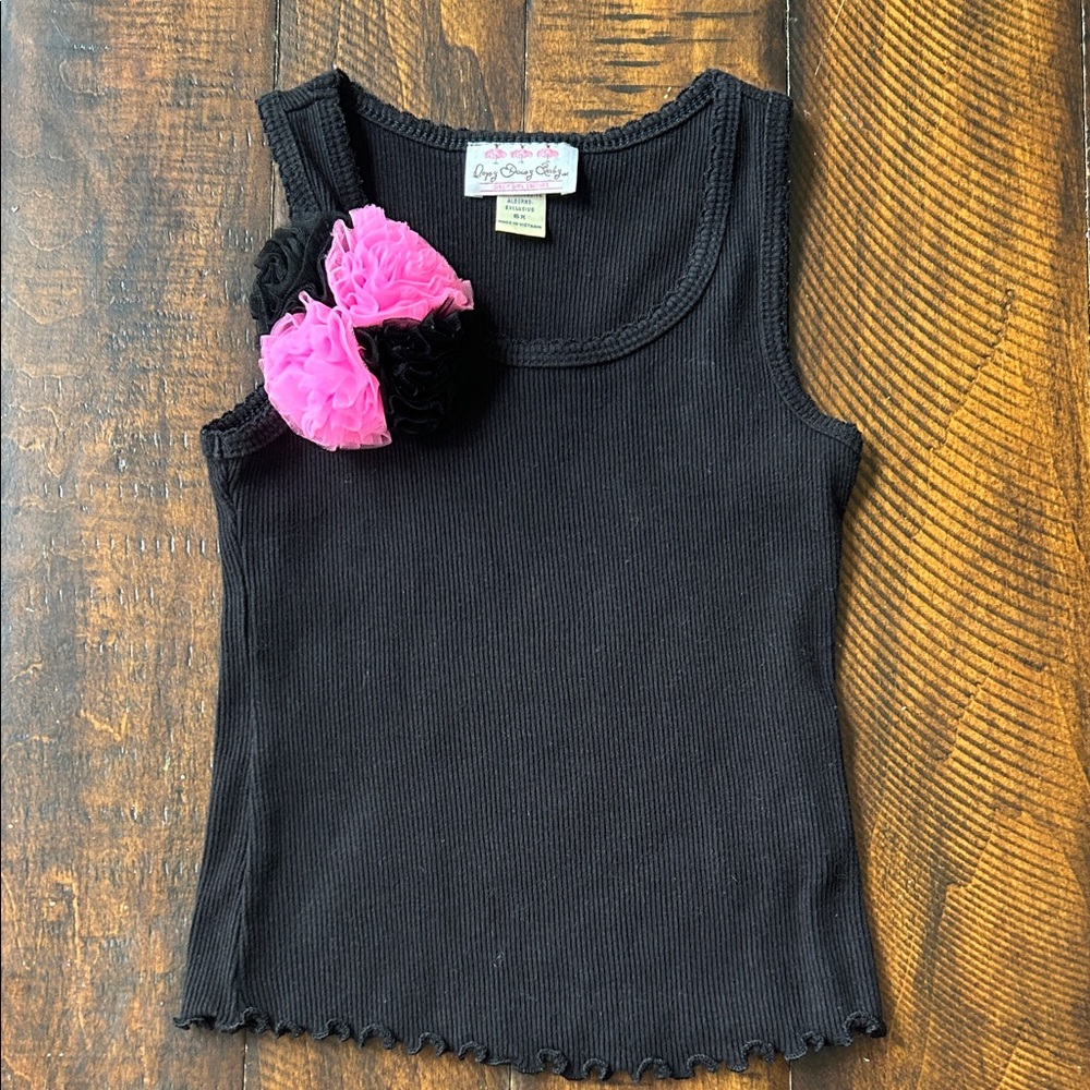 Black Tank with Pink and Black Floral Accent and Matching Zebra and Pink Tutu